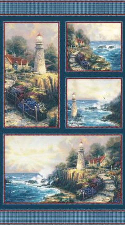 Light of Peace Lighthouse Thomas Kinkade Cotton Quilting Fabric Panel