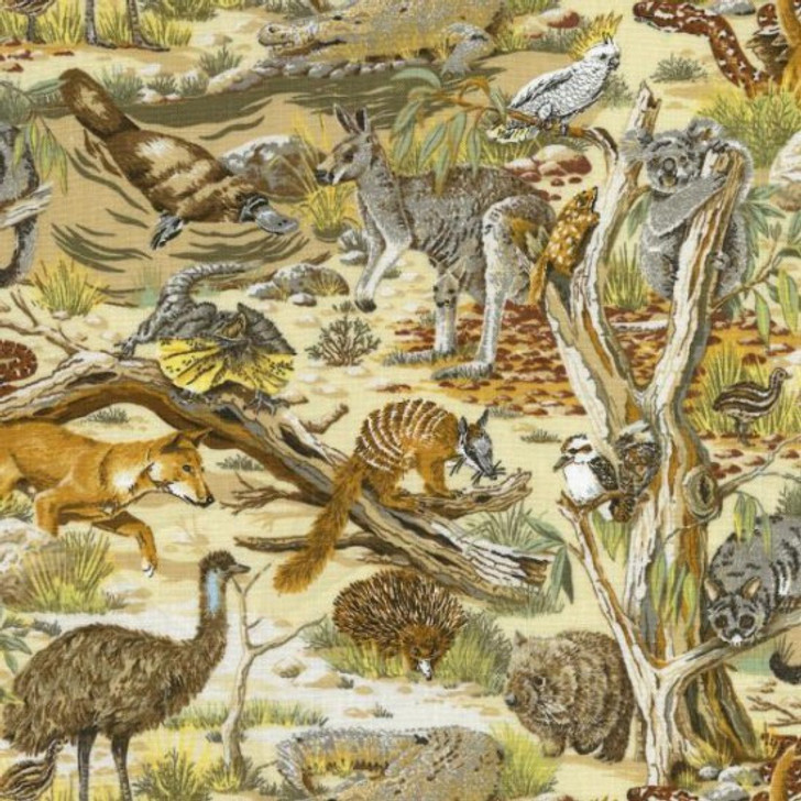 Australian Animals Echidna Dingo Kangaroo Koala Cotton Quilting Fabric