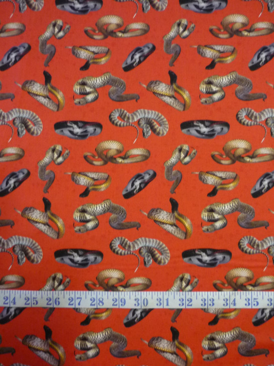 Dangerous Australia Snakes Red Background Cotton Quilting Fabric