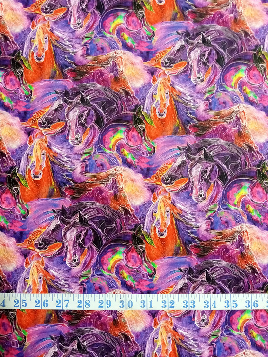 Painted Horses Purple Multi Cotton Quilting Fabric