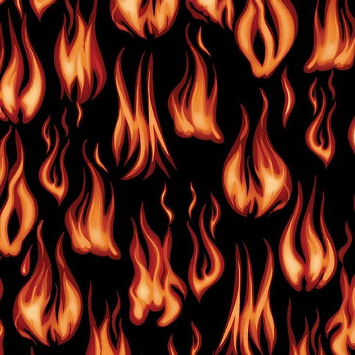 Chillin and Grillin Hot Hot Hot Flames Black 14351-12 Cotton Quilting Fabric