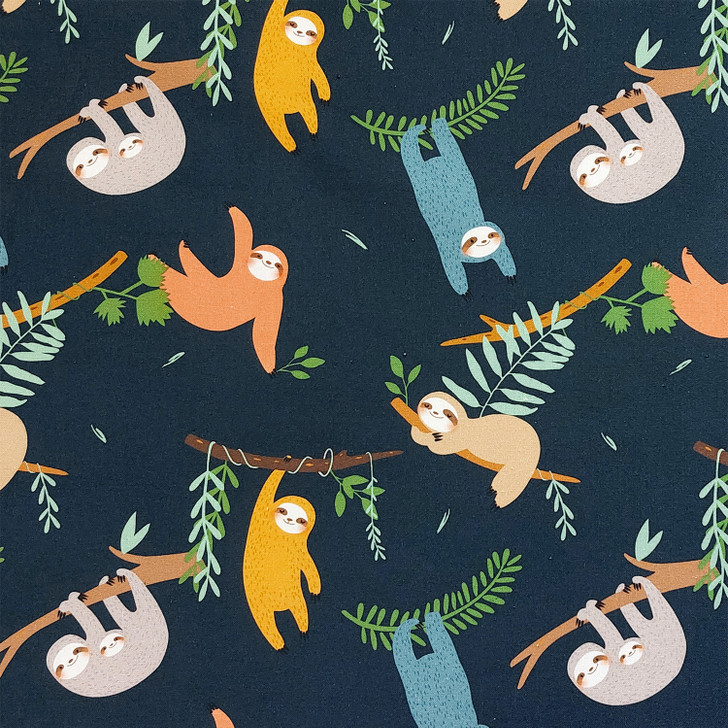 Countryside Capers Forest  of Sloths Navy 3097/31 Cotton Quilting Fabric