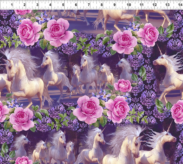 In the Beginning Unicorn and Flowers Cotton Quilting Fabric