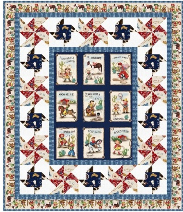 Happy Trails Li'l Rodeo Q1574 Cowboys and Cowgirls Cotton Quilting Fabric Quilt Kit Includes Backing