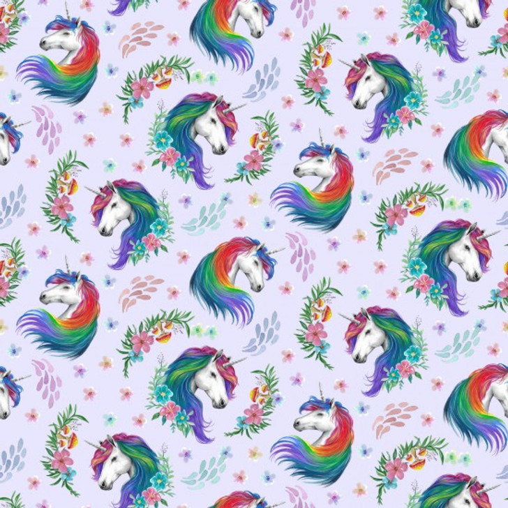 Enchanted Unicorn Heads Lilac  81460/103 Cotton Quilting Fabric