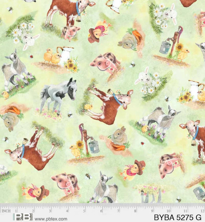 Barnyard Babies Farmyard Babies Tossed Green BYBA5275-G Cotton Quilting Fabric