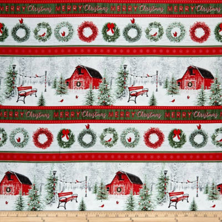 Christmas Holiday Wishes Novelty Stripe Cotton Quilting Fabric 1/2 YARD