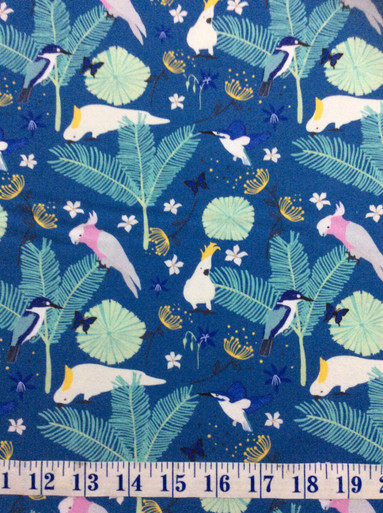 Cockatoos Galahs Kingfishers Wild Australia Blue Cotton Quilting Fabric ...