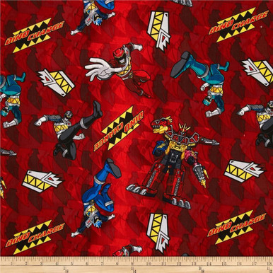 Power Rangers Dino Charge Red Cotton Quilting Fabric 1/2 YARD