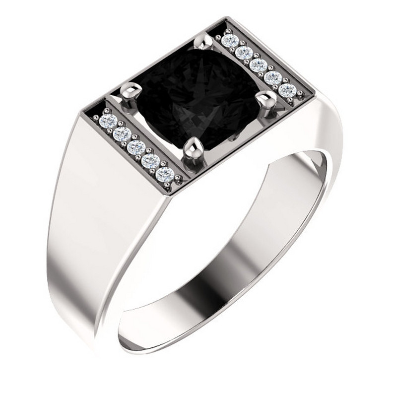 Men White Gold & Onyx Diamond Ring