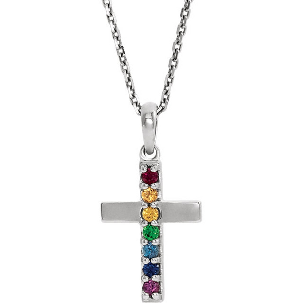 14K Gold Multi-Gemstone & 1/10 CTW Diamond Cross Necklace, 16-18 Inch - The  Black Bow Jewelry Company