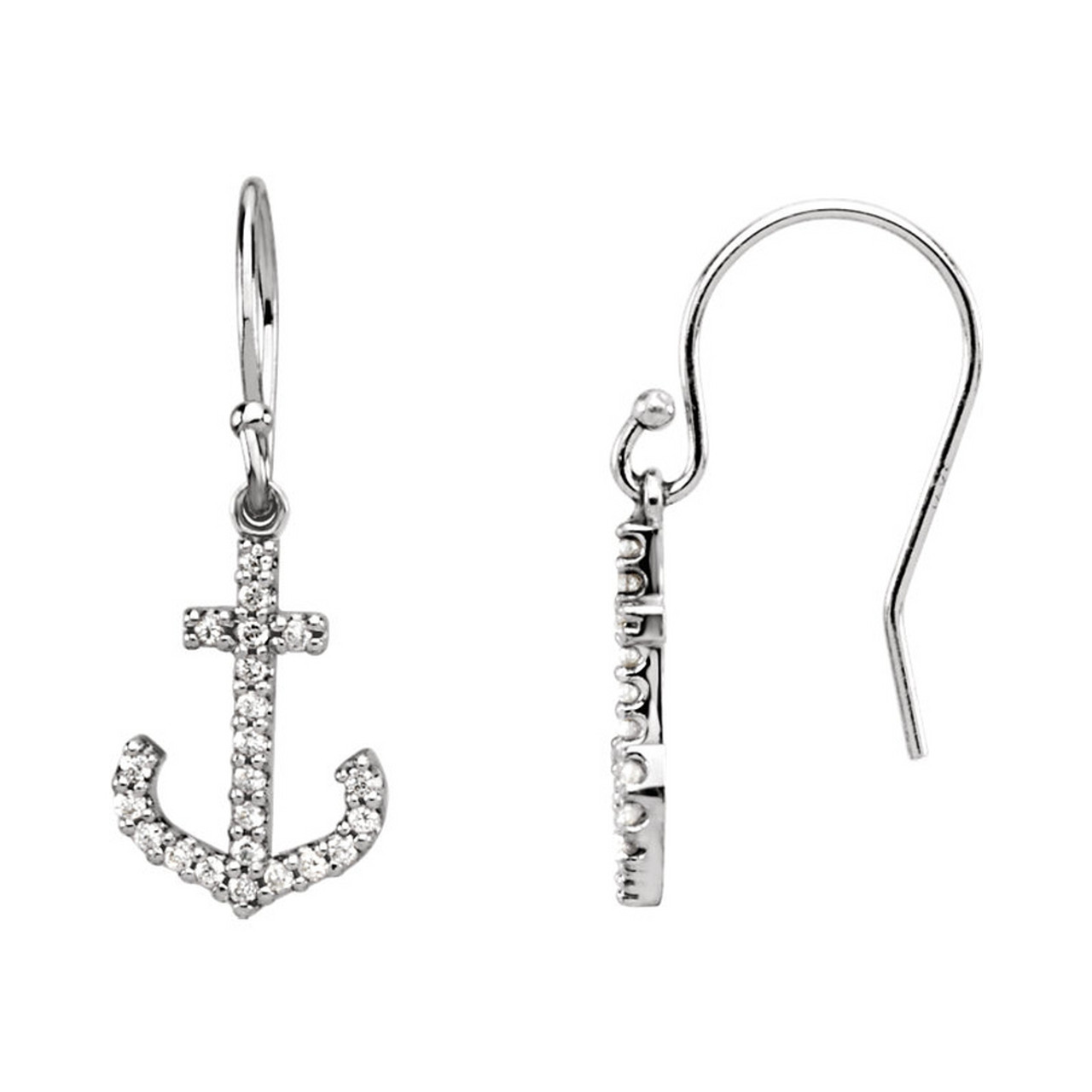 Diamond Anchor Earrings In 14k White Gold Davinci Emporium