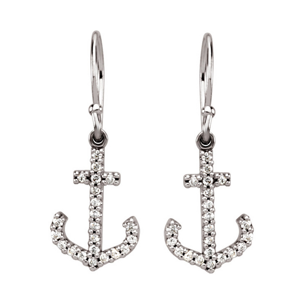 Diamond Anchor Earrings in 14K White Gold DaVinci Emporium