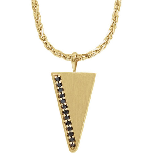 14k Yellow Gold Black Diamond Men's Triangle 24 Inch Necklace