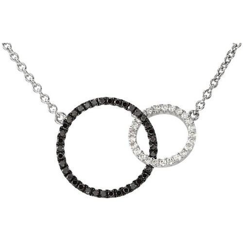 Black and White Interlocking Circle Necklace in 14K White Gold