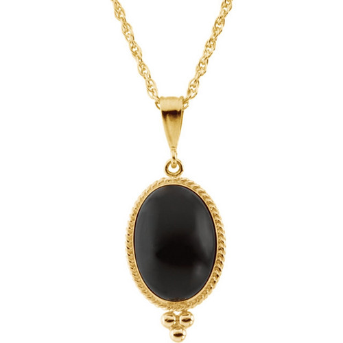 Oval Cabochon Onyx Necklace in 14K Yellow Gold