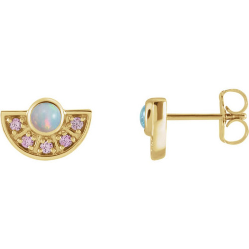 Ethiopian Opal and Pink Sapphire Fan Earrings