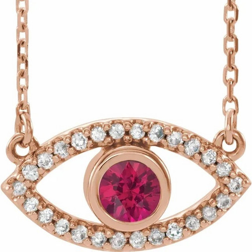 Evil Eye Ruby and White Sapphire Necklace in 14k Gold