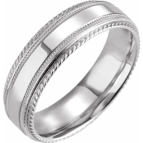 6mm Rope Edge Wedding Band with Milgrain in 18k Gold or Platinum ...