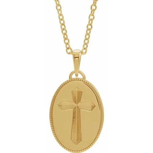 Oval Cross Necklace in 14k Gold or Platinum