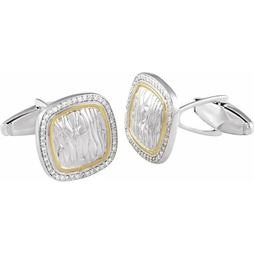 Diamond Square Elephant Print Cufflinks in Sterling Silver and 14k Yellow Gold