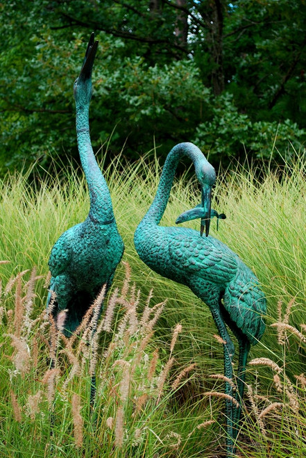 Standing Crane Fountain Pair Bronze Sculpture