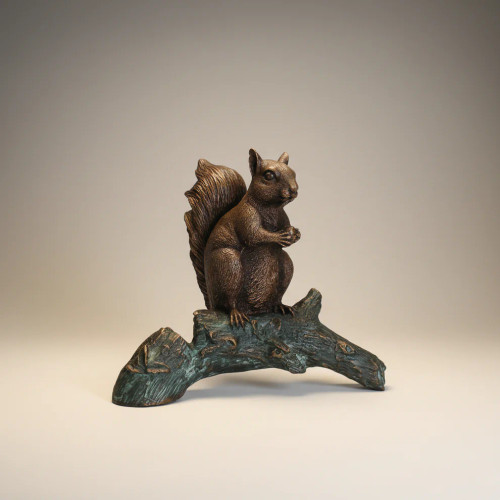 Bronze Squirrel on Log Tabletop Sculpture