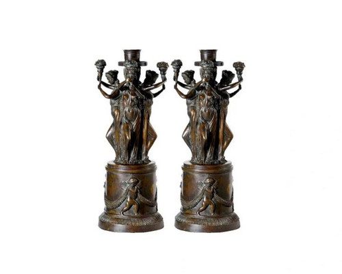 Bronze Four Ladies Candelabra Pair Sculpture Bronze Four Ladies Candelabra Pair Sculpture