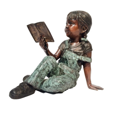 Bronze Little Girl Reading Book Sculpture
