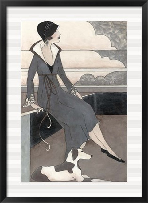 Art Deco Lady with Dog Framed Fine Art Print by Megan Meagher