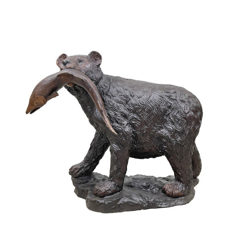 Bronze Bear With Fish Sculpture