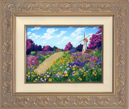 Windmill Flower Field Framed Original Canvas by An Ho