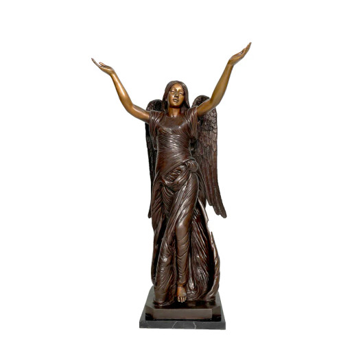 Bronze Standing Angel Tabletop Sculpture on Marble Base