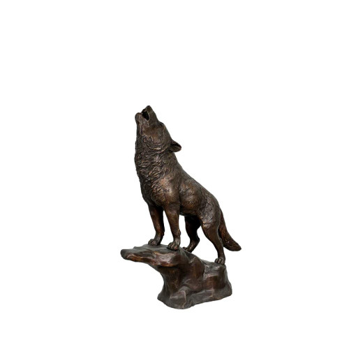 Bronze Howling Wolf on Rock Tabletop Sculpture
