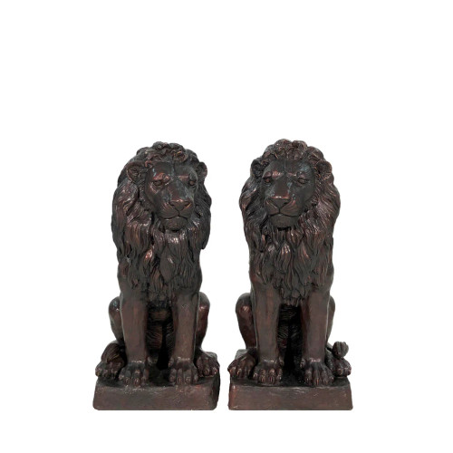 Small Sitting Lions Bronze Sculpture Pair