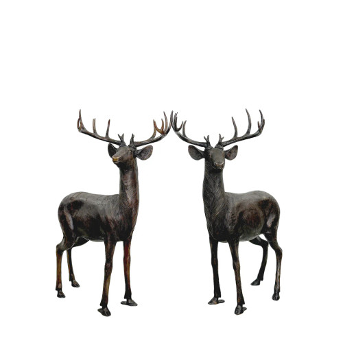 Small Standing Stags Bronze Set Sculpture Set
