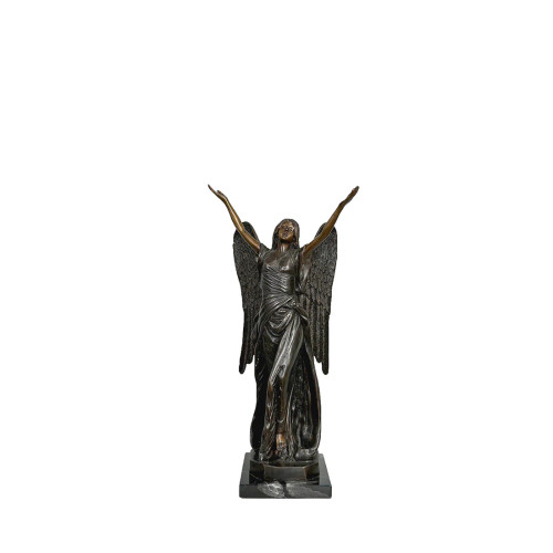 Small Standing Angel Table-top Bronze Sculpture on Marble Base