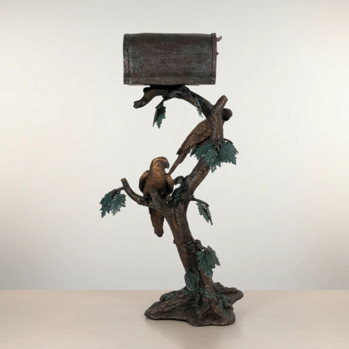 Two Parrots in Tree Bronze Mailbox Sculpture