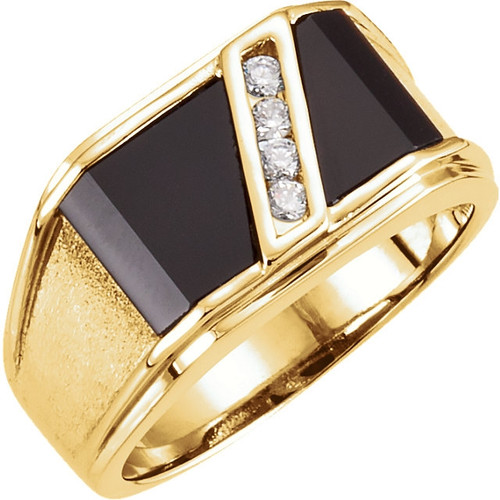 14K Yellow Gold Onyx and 1/8 CTW Diamond Men's Ring