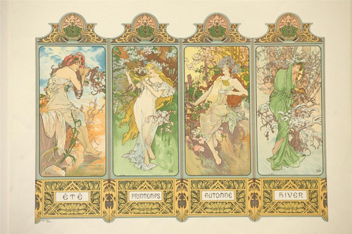 Alphonse Mucha The Seasons 1896 Lithograph in screen format