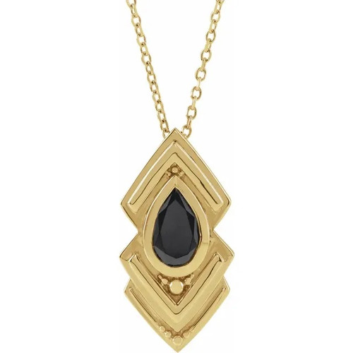 Black Onyx Geometric Necklace in 14k Gold - DaVinci Emporium