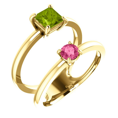 14K Gold Peridot and Pink Tourmaline Two Stone Ring - DaVinci Emporium