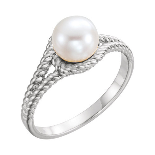 Platinum White Freshwater Cultured Pearl Rope Ring - DaVinci Emporium