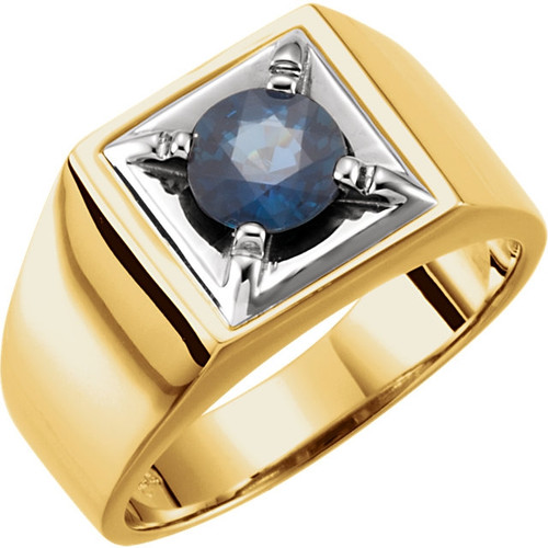 14K Two-Tone Gold Blue Sapphire Men's Illusion Ring - DaVinci Emporium