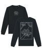 Unisex Flower Sweatshirt with large flower print on the back and smaller flower print on the front in black.