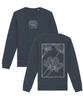 Unisex Flower Sweatshirt with large flower print on the back and smaller flower print on the front in india ink grey.