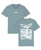 Front and back of a citadel blue t-shirt with large white orca tail on the back and 'Orca & Olive' box logo on the front.