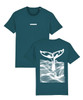 Front and back of a stargazer t-shirt with large white orca tail on the back and 'Orca & Olive' box logo on the front.