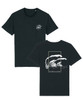 Black t-shirt with large wave print on the back and small left chest wave print on the front.