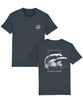 India ink grey t-shirt with large wave print on the back and small left chest wave print on the front.